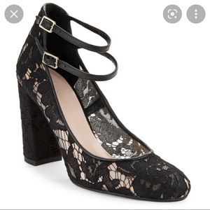 Kate Spade Baneera Black Lace Double Strap Chunky Heel, Size 9